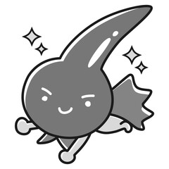 黒い健康な一本毛のヒーローキャラクター(白黒)