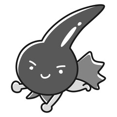 黒い健康な一本毛のヒーローキャラクター(白黒)