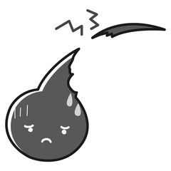 困った表情のちぎれ毛のキャラクター(白黒)