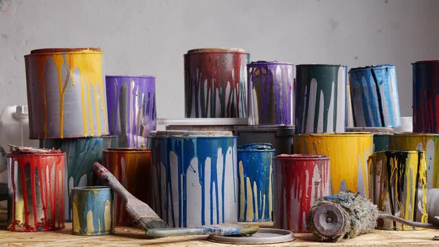 Cans of colored paint. Interior Painting, Art