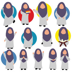 Set of adorable islamic kids wearing hijab activity. 