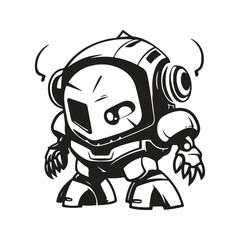 robot, logo concept black and white color, hand drawn illustration