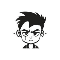 sad teenager guy, logo concept black and white color, hand drawn illustration