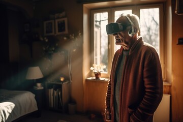 Fototapeta premium A new reality: senior man discovering virtual worlds with vr headset