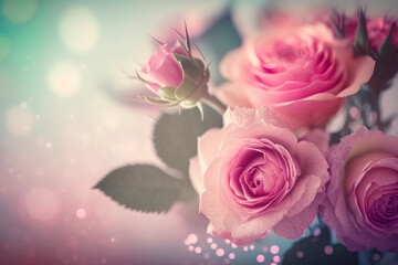 Closeup Beautiful Rose Flowers Fresh bouquet blurred bokeh background