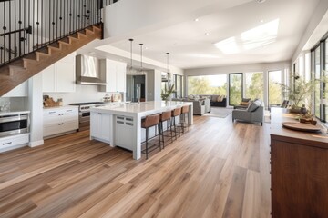Illustration of an Open Concept Kitchen and Living Room Desig. Generative AI
