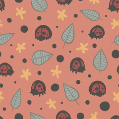 Cute Lady Bug Seamless Vector Repeat Pattern