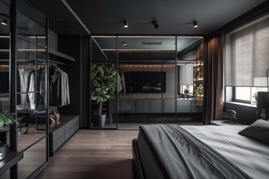 Spacious Bedroom with King-Size Bed and Walk-In Closet. Generative AI