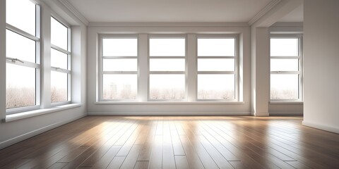 Fototapeta premium A mockup of an empty room with a window and sunlight streaming in, Generative AI