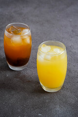 ice orange juice in glass