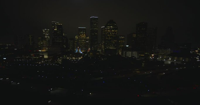 Drone view of downtown Houston at night