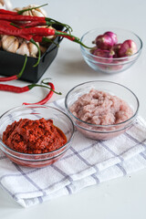 bumbu dasar, basic blended spices, typical of Indonesian traditional mix slices to make various dishsuch as stir fry, stew or soup.