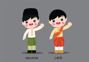 Malaysian and Laos in national dress vector illustrationa