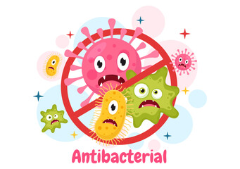 Antibacterial Illustration with Washing Hands, Virus Infection and Microbes Bacterias Control in Hygiene Healthcare Flat Cartoon Hand Drawn Templates