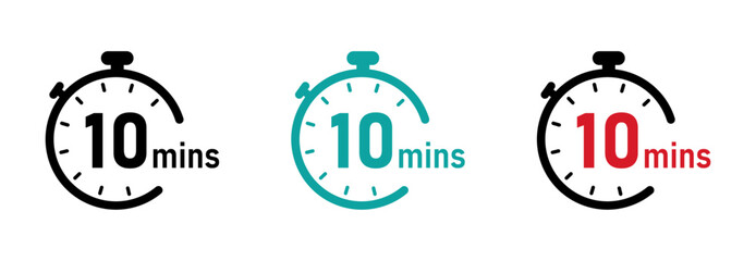 10 minutes timer, stopwatch or countdown vector icons