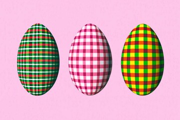 Plaid Easter Eggs Pink Background Generative Art