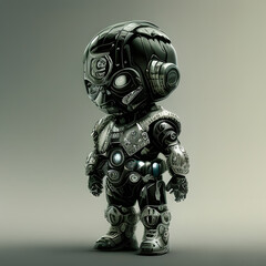 Cute Baby Boy Robot Cyborg Sci-Fi Intricate Filligree Black Silver Armor Generative AI illustration