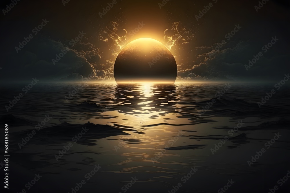Wall mural sunset over the sea created using ai generative technology