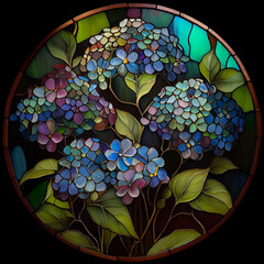 stained glass window with flowers, Generative AI