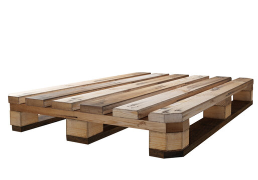 Wooden pallet. Europallet isolated on white. EU standard pallet. Europallet for storage and transportation. Pallet for logistics business. Europallet visualization. Realistic style. 3d image