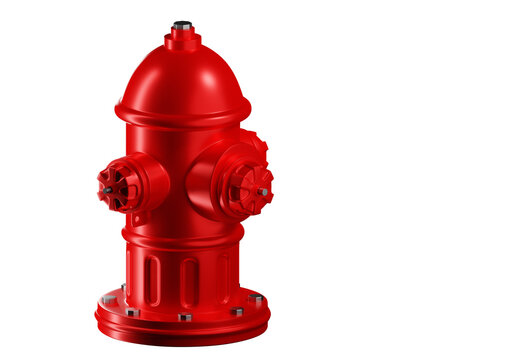 Fire hydrant. Red hydrant for firefighters. Flame extinguishing equipment. Classic fire hydrant isolated on white . Outdoor fire fighting equipment. Ensuring safety in city concept. 3d image