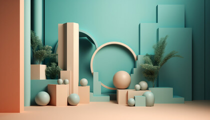 Businessman in modern office with abstract decoration generated by AI