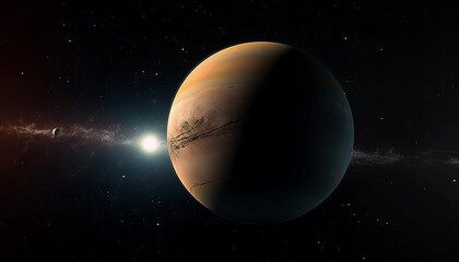 Glowing planet in star field with telescope generated by AI