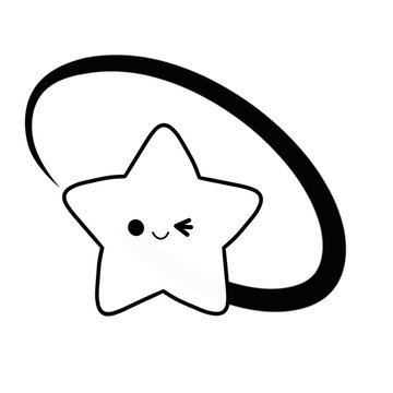 Black star outline and emotion face sticker.	