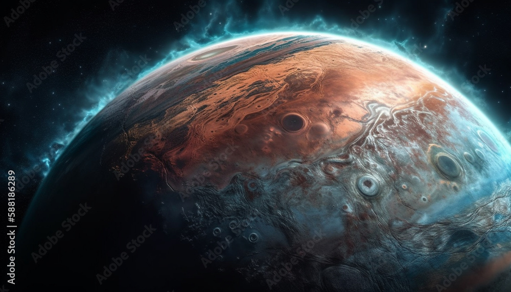 Poster futuristic spaceship orbiting deep in the galaxy generated by ai