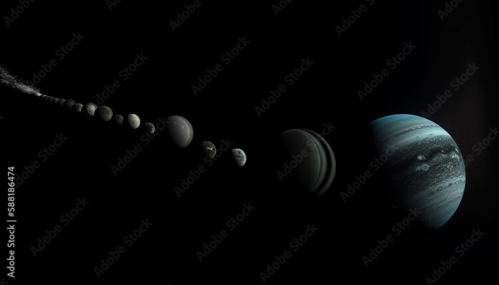 Poster isolated planet orbiting in the dark galaxy generated by ai