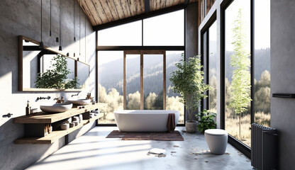 Modern contemporary loft bathroom Generative AI