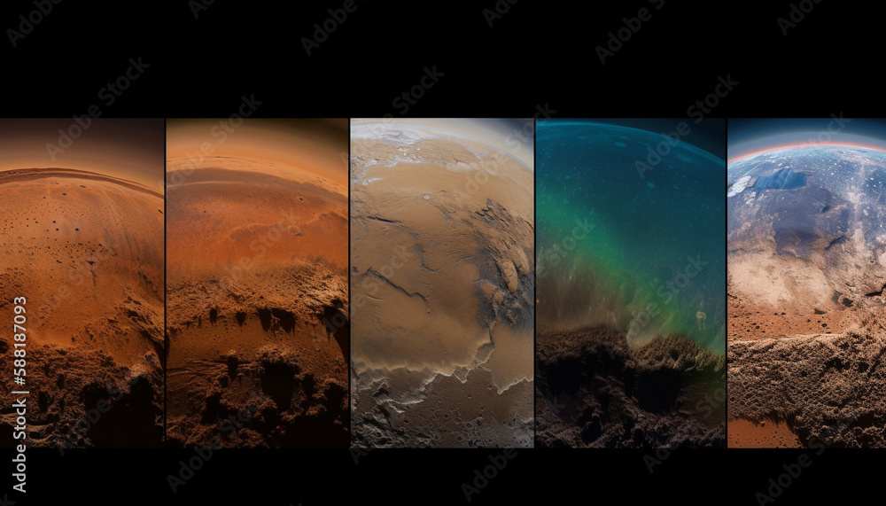Poster blue waves crash on planet in space generated by ai