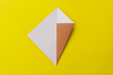 Step by step photo instruction how to make origami big ice cream. Simple diy with kids children's concept. Collage of the steps photo.