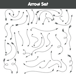 Set of hand drawn black arrows vector collection. Arrows set. Set different arrows or web design. Arrow flat style isolated on white background.
