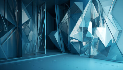 Futuristic blue geometric shape on smooth flooring generated by AI