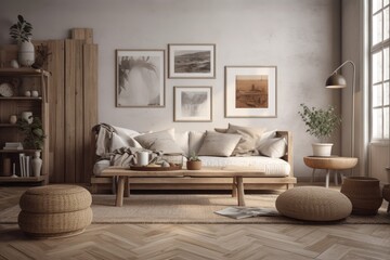 cozy and well-decorated living room with comfortable furniture and attractive wall art. Generative AI