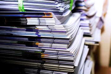 stack of books in library