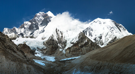 Mount Everest Lhotse and Lhotse Shar from Barun valley