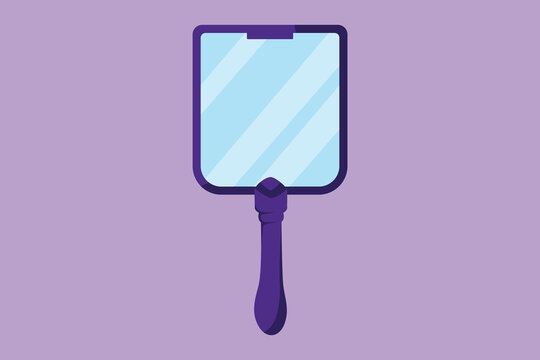 recommend clip art: Cartoon flat style drawing simple mirror with handle for make up. Hand mirror template, logotype, symbol. Blank handheld makeup mirrors. Female beauty accessories. Graphic design vector illustration