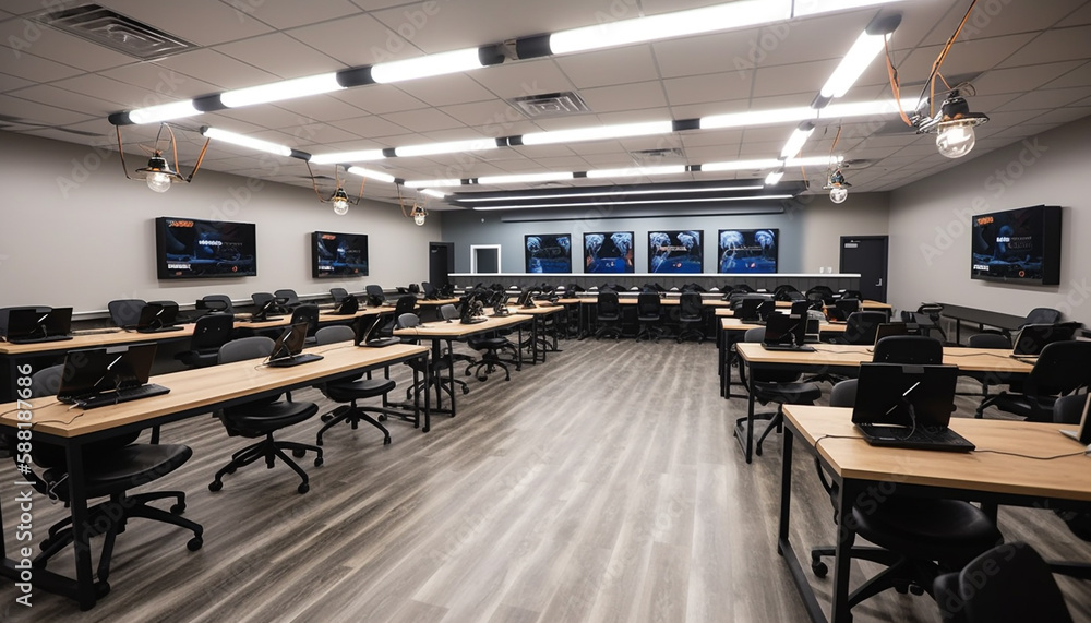 Poster empty lecture hall with modern projection equipment generated by ai