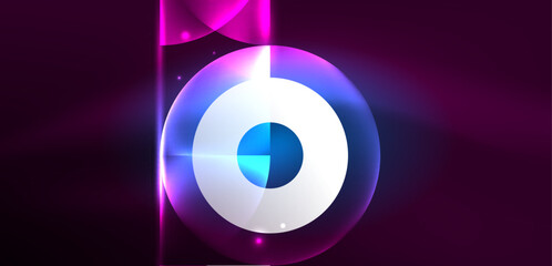 Neon light glowing circles vector abstract background