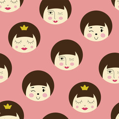 Feminine look, abstract personage, mascot design, funny face, cute icon.