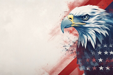 Abstract red white and blue patriotic background with bald eagle created with Generative AI technology