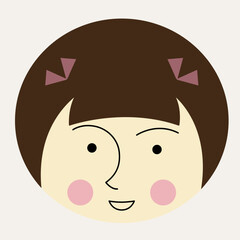 Feminine look, abstract personage, mascot design, funny face, cute icon.