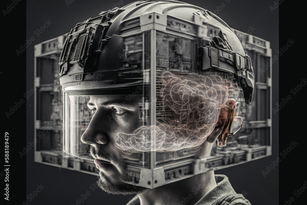 Poster electrical engineering concept design. electrician or engineer wear hardhat with double exposure eff