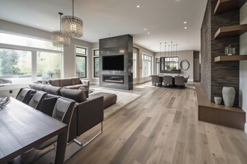 Fototapeta premium cozy living room with fireplace and comfortable furniture. Generative AI