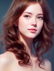Fototapeta premium AI generated illustration, portrait of a beautiful red-haired woman looking straight ahead. Generative AI technology