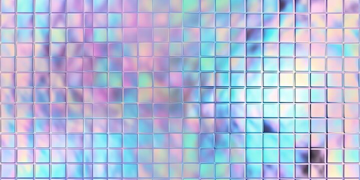 Seamless soft futuristic holographic neon pastel unicorn square mosaic background pattern. ai generated