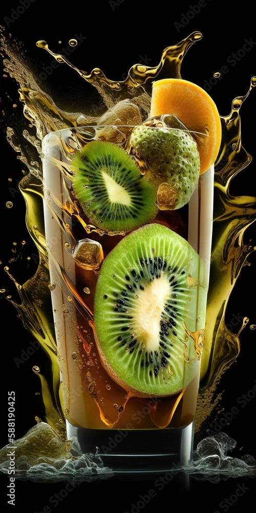 Poster cold, freshly squeezed kiwi juice generative ai