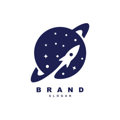 negative space rocket Saturn logo design vector illustration © restu